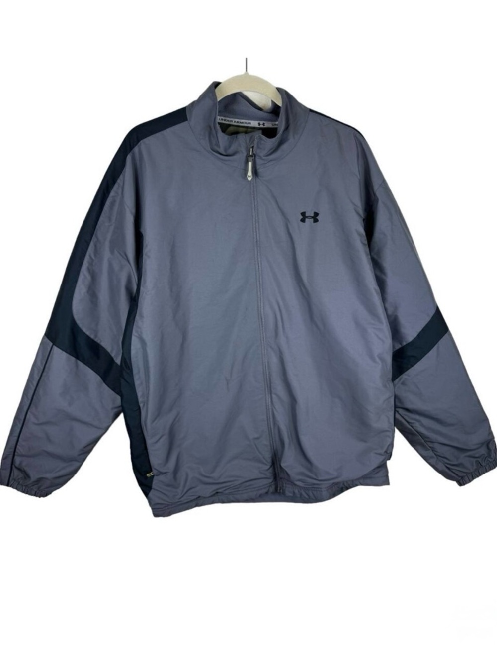 Under Armour Gray Full Zip Fleece Lined Mock Neck Long Sleeve Windbreaker Sz XL